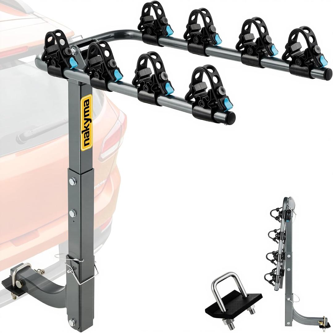 4 Bike Rack Hitch Mount, 240 lbs Heavy Duty Steel Hitch Bike Rack for Car SUV Truck, Anti-Sway Cradle System, Trailer Hitch Bike Carrier Bicycle Rack Fits 2” Receiver