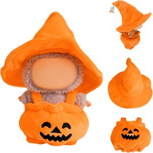 17cm Doll Clothes, Clothes for Dolls Outfit, Halloween Pumpkin Overalls Witch Hat for Dolls Accessories,Halloween Clothes Set for Doll (No Doll)(Orange Hat Pumpkin Clothes)