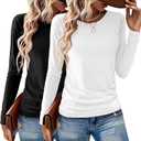 Gihgoew 2 Pack Womens Tops Crewneck Soft Long Sleeve Shirts Fall Clothes Casual Tshirts Basic Tee (Large, Black+white)
