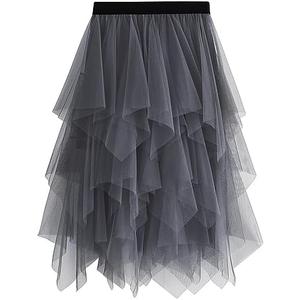 Reaowazo Tulle Skirts for Women Midi Long Fairy Skirt Tutu A-Line Mesh Layered High Elastic Waist Halloween Skirts S