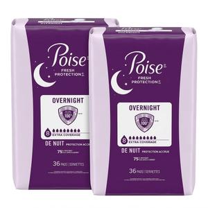 Poise Fresh Protection Overnight Incontinence Pads, Extra Coverage (Absorbency 8), 36 Count (Pack of 2, 72 Total Pads)