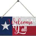 Patriotic Welcome Sign for Front Door, Welcome Yall Wooden Door Hanger, Texas Flag Welcome Sign, Red White Blue Wall Decor, Independence Day Home Decoration, Rustic Farmhouse Porch Decor 12 * 6INCH