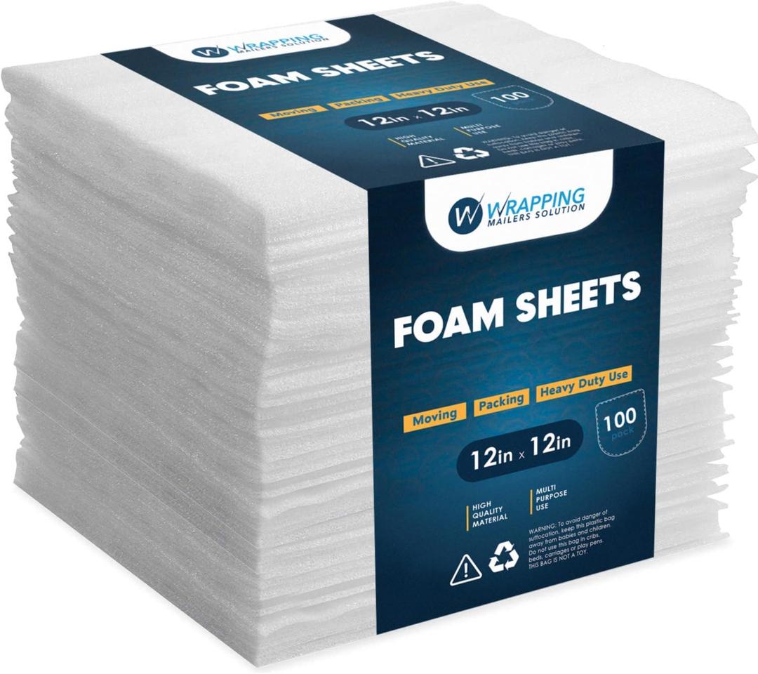 100 Pack Foam Sheets 12"x12", Moving & Packing Supplies, Protect Mug, Cup, Glasses, & Dishes.