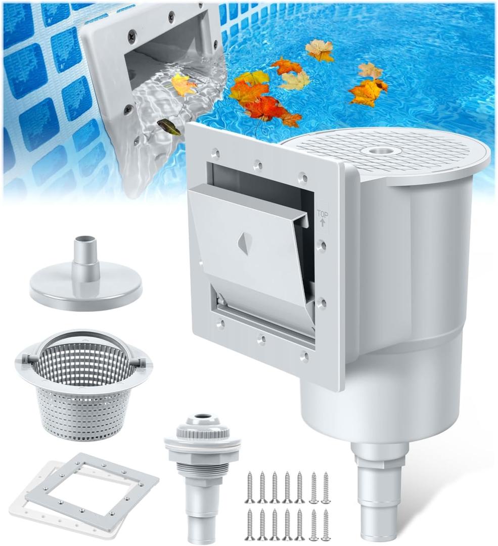 DeeprClean Through Wall Skimmer for Above Ground Pool, Heavy Duty Wall Mount Pool Skimmer Kit, Universally Fits All Standard Pool Wall Openings, In Wall Pool Surface Skimmer for Above ground Pool-Gray