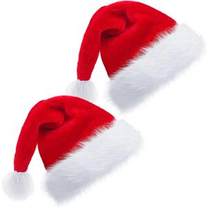 2 Pack Unisex Christmas Santa Hats - Extra Thick Velvet Comfortable for Adult - Ideal for Xmas Holiday Parties & New Year Festive Occasions