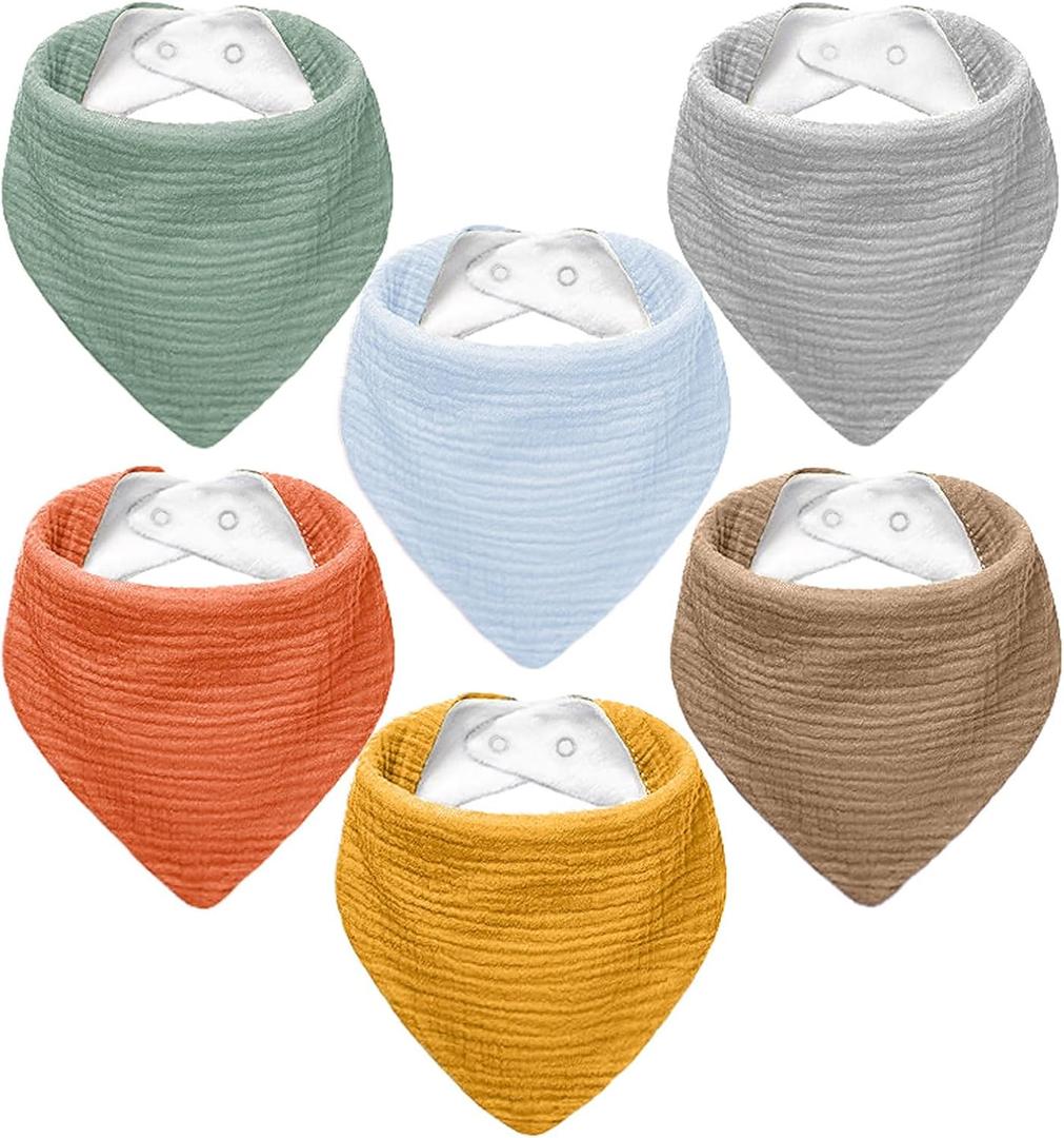 NISXABEBE Muslin Baby Bibs, Soft Triangular Baby Bandana Drool Bibs for Baby Boy Girl, Solid Colors Bib for Drooling Teething 6 Pack(Unisex)