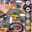 194pcs Birthday Party Decorations Supplies Race Car Plates Napkins Banner Tablecloth Disposable Paper Cups Straws Tableware Set for Kids Boys Birthday Decor 24 Guests