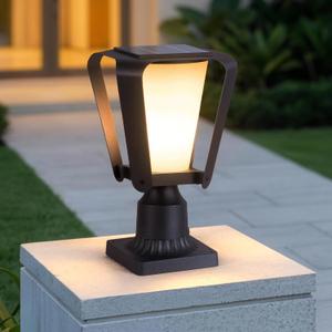 1 Pack Glass Solar Post Lights Outdoor, 13.4" Solar Lamp Post Light | Pole Lights Outdoor Waterproof with Pier Mount Base, Dusk to Dawn Modern Pillar Light for Columns (E26 Bulb Included)