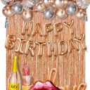 Rose Gold Birthday Decorations Set for Women,Happy Birthday Letter Balloon Banner,Foil Balloons,Lip Balloon, Fringe Curtain Backdrop for Happy Birthday Party Supplies