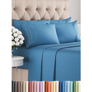 King 6 Piece Sheet Set - Comfy, Breathable & Cooling - Hotel Luxury Bedding for Women, Men, Kids & Teens - 1 Flat & 1 Fitted Sheet & 4 Pillowcases w/ Deep Pockets - Soft and Wrinkle Free - Denim Blue