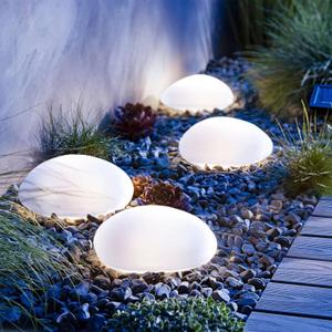 Solar Garden Lights Outdoor Set of 4 Plastic Pebble Shape Decorative Rock Lights Waterproof - Cool White