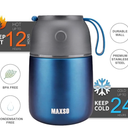 Insulated Thermo Food Jar for Hot & Cold Food for Kids Adult, 17 oz Soup Thermal Hot Food Containers for Lunch, Triple Layer Insulation Stainless Steel Food Jar with Spoon(Blue)