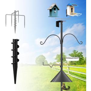 93 Inch Bird Feeder Pole, Outdoors Bird House Pole Kit for Smart Birds Feeder, Feeding Station Kits with Squirrel Guard Baffle, Bird Bath, Wild Birds Watching (Shape A)