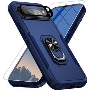 for Google Pixel 9 Pro Case [15 FT Military Grade Drop Protection] with Screen Protector & Lens Protector Heavy-Duty Shockproof Kickstand Case for Pixel 9 Pro (Blue)