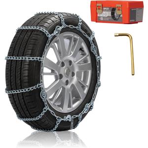 Snow Chains for Car Tires, Tire Chains for Pickups, SUVs, and Light Trucks, Quick Fit & Easy Installation, Reusable CAM Tightener for Emergency Tire Traction, Set of 2 (SPC1130)