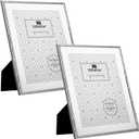 10x12''Bamboo Detail Silver Metal Photo Frame with Acid Free Mat for 8x10'' Set of 2, Elegant Narrow Plated Photo Frames 10x12'' With Velvet Backing for Desktop and Wall Decor