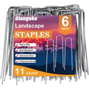 Gtongoko 120 Pack Galvanized Landscape Staples Plant Cover Stakes 6 Inch 11 Gauge Lawn Staples Fence Stakes Ground Stakes for Landscaping Securing Weed Barrier Fabric, Decoration