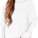 PRETTYGARDEN Fall Sweaters for Women 2026 Winter Clothing Batwing Sleeve Casual Loose Knit Turtleneck Sweater Holiday Outfits (White, XL)