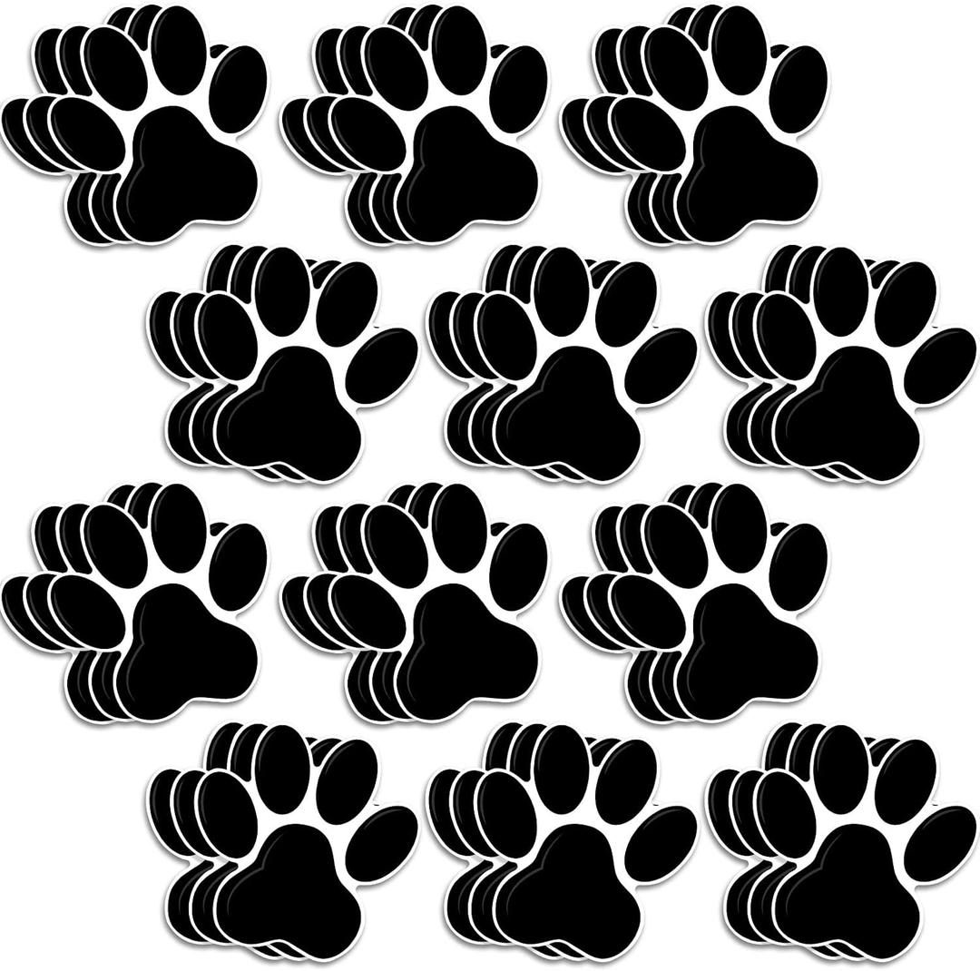 Junkin 60 Pcs Mini Paw Prints Cutouts Accents Bulletin Board Patrol Table Decorations Wall Decal Poster for Kids Educational School Home Party Supplies(Black)