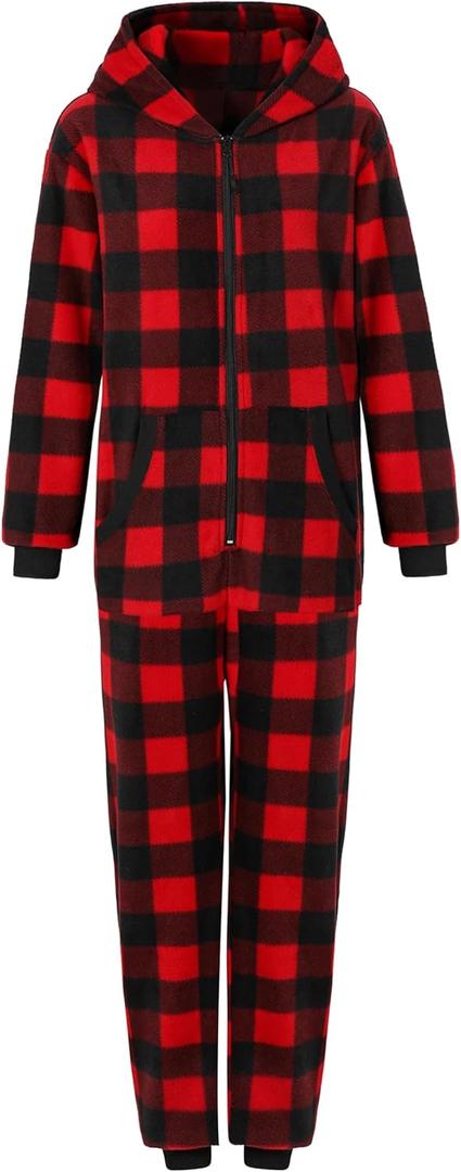 Kidukso Adult Check Onesie Pajamas Comfy Christmas Jumpsuit Zipper Sleepwear Family Matching loungewear for Women Men