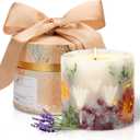 Scented Candles for Women,Burning Natural Soy Wax candles for home scented,Natural Pillar Candle with Dried Flowers - Mothers Day Candle for Mom for Home Decor and Relaxation (Lavender Floral)