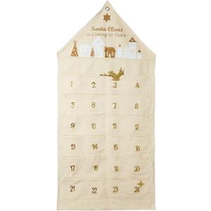 DN DECONATION Advent Calendar Wall Hanging - 24 Pockets Fabric Christmas Countdown Decor for Home Door Wall Xmas (Gold)