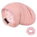 LULUSILK Mulberry Silk Bonnet for Sleeping Women, Real Silk Sleep Cap for Curly Hair and Braids, Pure Head Wrap with Scrunchies, Pink