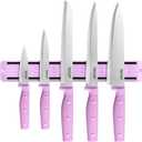 hecef Kitchen Knife Set with Magnetic Strip, 6 pcs Professional Knives Set for Kitchen, 13-inch Magnetic Strip Stainless Steel Sharp Chef Knife Set with Purple Handle for Cutting Meat & Vegetable