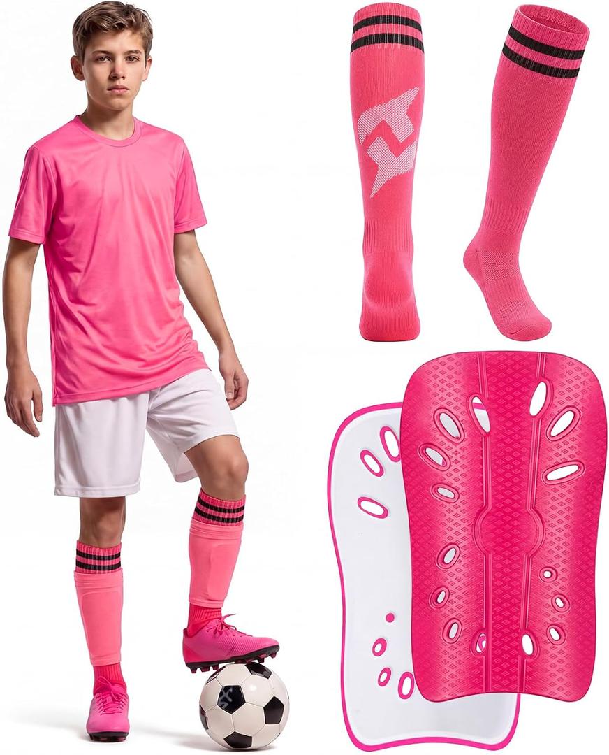Soccer Shin Guards 14-16 Kids Youth with Sock Sleeves, XL