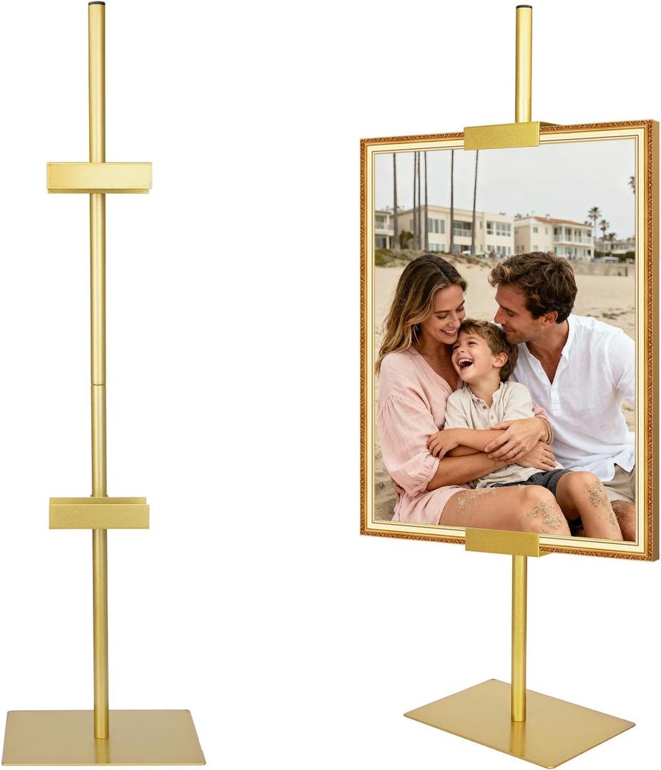 Sturdy Tabletop Picture Frame Stands, Adjustable Size Table Easels, Heavy Metal Base for Display,Picture Frame Holder Art Display Stand, Signs, Canvas (Gold)