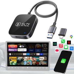 2-in-1 Wireless CarPlay Adapter & Car TV Mate Pro 2026 [Metal & Glass Case] Convert Wired to Wireless Car Play with HDMI Input for TV Stick, Screen Mirroring & Streaming, Fit for 2016+ Cars -Black