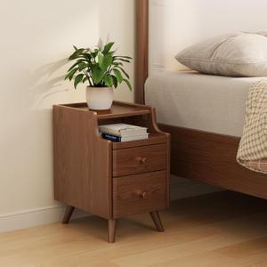 AQIMUELE Wood Nightstand, Walnut Nightstand with 2 Drawers, Bedside Table for Bedroom (15.74''D*15.74''W*19.68''H, 1 Pc(walnut))
