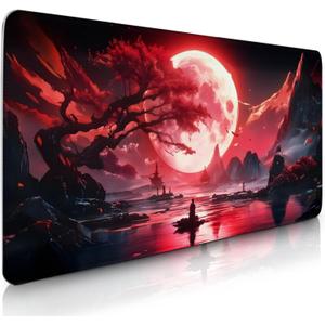 Gaming Mouse Pad Large, Red Blood Moon Mousepad with Non-Slip Based, Large Extended Computer Keyboard Mat for Desk, Gifts for Japanese Anime Lover, for Keyboard Mouse 15.7x 35.4 XXL