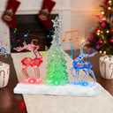 Pinkunn Reindeer Christmas Tree Table Decoration, Lighted Musical Christmas Reindeer Tree Figurines, Holiday Centerpiece with LED Lights and Music, Battery Operated Xmas Gifts Tabletop Ornaments