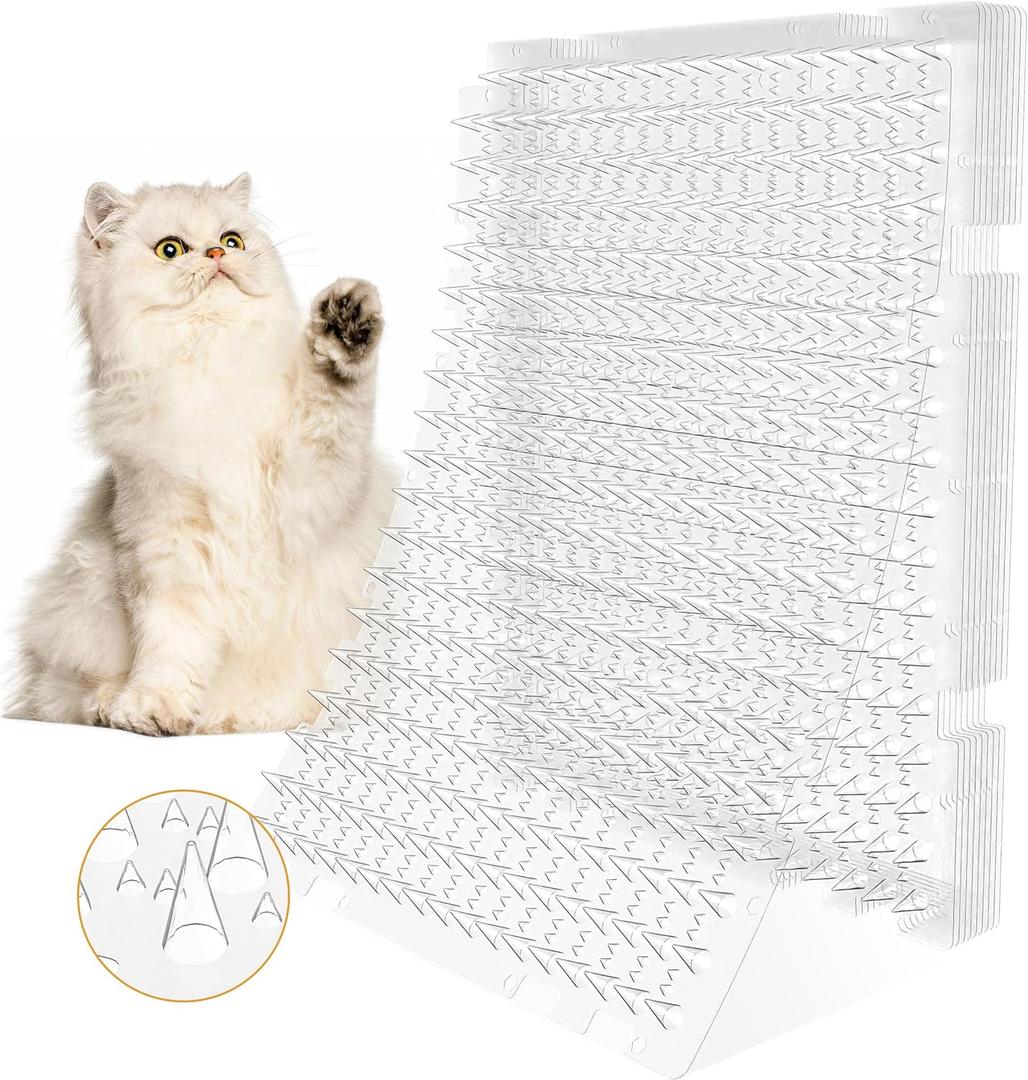 Scat Mat for Cats 16 x 13 Inch, 10 Pack Cat Deterrent Mat Outdoor Indoor, Cat Spikes with 50 Stickers