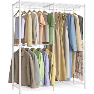 SONGMICS Clothes Rack, Freestanding Wardrobe Closet, Metal Clothing Racks, Heavy-Duty Garment Rack with Adjustable Shelves, Hanging Rods, Dividable, 15.8 x 47.2 x 70.9 Inches, Cloud White ULGR423W01