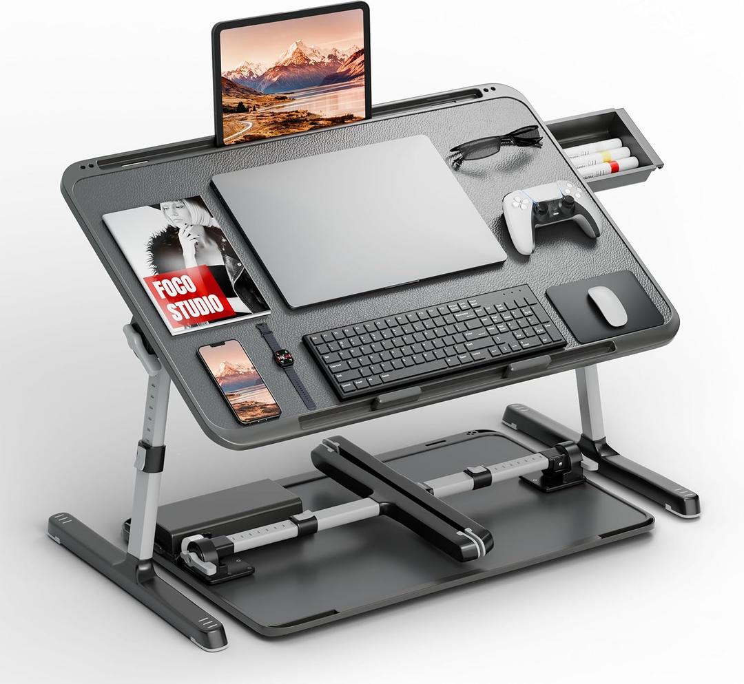 Potuopy Adjustable Laptop Lap Desk, X-Large Foldable Bed Table Tray