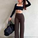 YEOREO Workout Leggings Womens No Front Seam Straight Leggings High Waist Buttery Eddiy Gym Yoga Pants, 29" inseam, Small, Dark Brown