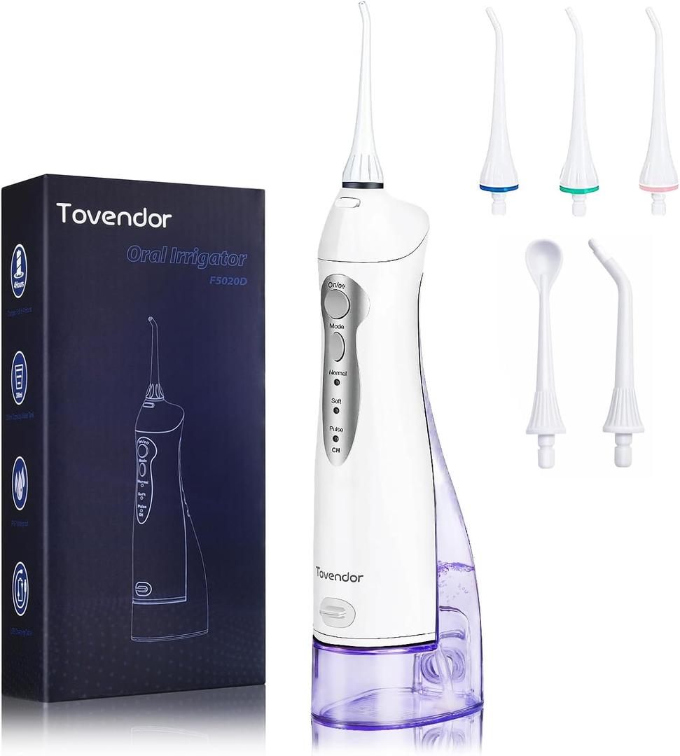 TOVENDOR Electric Water Dental Flosser Teeth Pick, Cordless Flossers Oral Irrigator IPX7 Waterproof 300ML Rechargeable Travel Water Teeth Cleaner with 5 Tips for Home Braces Care Gums Deep Cleaning (Purple) TOVENDOR Electric Water Dental Flosser Teeth Pick, Cordless Flossers Oral Irrigator IPX7 Waterproof 300ML Rechargeable Travel Water Teeth Cleaner with 5 Tips for Home Braces Care Gums Deep Cleaning (Purple)