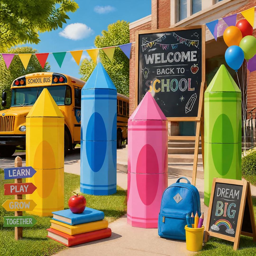Crtiin 4 Sets Back to School Decoration Boxes 37'' Jumbo Crayon Paper Box