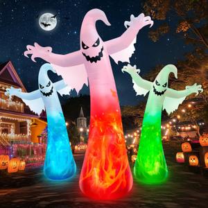 12FT Giant Halloween Inflatables Ghost with 3-Colored Flame Rotation LED Lights, Huge Spooky Halloween Decoration Outdoor Large Halloween Blow Up Yard Decorations Tall Blow-ups for Lawn Party (1PCS)