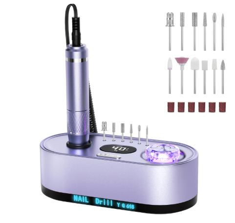 Electric Nail Drill Professional: 40000RPM Electric Nail File Kit E File Nail Drill Machine with LCD Display for Acrylic Gel Nail, Manicure Pedicure Polishing Nail Grinder for Salon Home Use