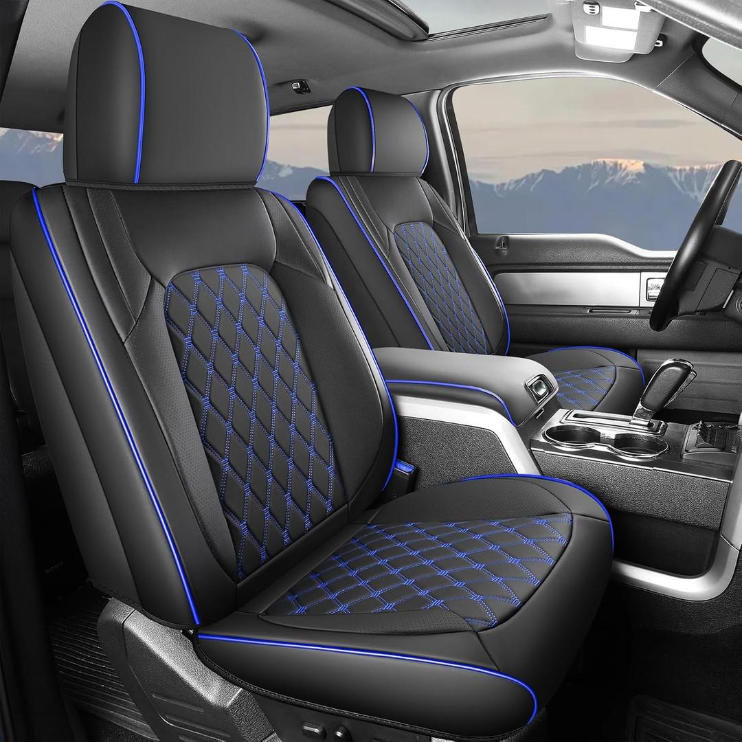 Umbrauto Custom Fit Silverado Seat Covers, Waterproof Napa Leather Pickup Truck Front Seatcovers for Chevy Silverado GMC Sierra 2007-2025 1500 2500HD 3500HD Trail Boss Z71 Crew Double Extended Cab (Blue(Front Pair))