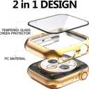 2 Pack Hard Case for Apple Watch Series 9 8 7 41mm Tempered Glass Screen Protector Case, Plated Cover Full Coverage Shockproof Iwatch Bumper (41mm, Gold+Gold)