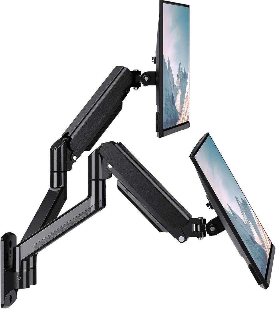 WALI Dual Monitor Wall Mount, Gas Spring Monitor Arm for 2 Screens up to 32 inch, 22 lbs. Fully Adjustable Arm Mounting Holes up to 100 x 100 (GSWM002), Black