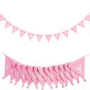 2 x GCQQ Pink Happy Birthday Banner 14Pcs Double-Layer Cotton Fabric Bunting with Pom Pom 3.4m /11.2FT Reusable Pennant Garland for Girl Birthday Party Baby Shower Nursery Room Decorations