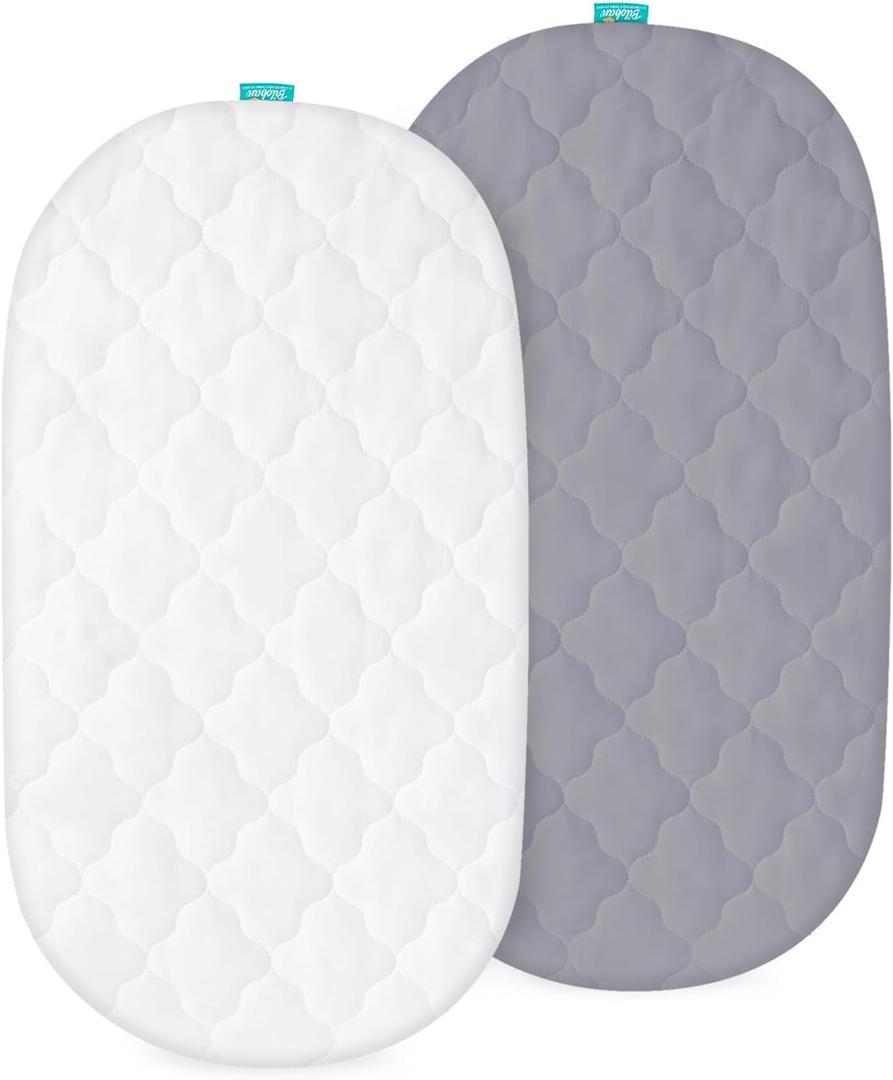 Bassinet Mattress Pad Cover, Fits 12" x 27" Moses Basket and Silver Cross Stroller Bassinet Mattress, 2 Pack, Ultra Soft Waterproof Breathable, White and Grey