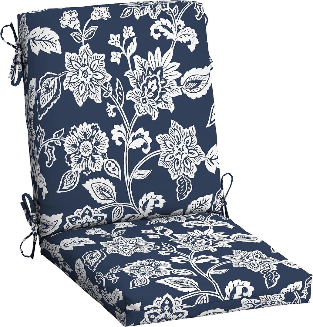 Arden 4-Pack Outdoor Patio Dining Chair Cushion, 20 x 44, Rain-Proof Seat Pad, Fade-Resistant Outdoor Cushion Sapphire Blue Ashland Jacobean