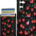 Shorogyt for Samsung Galaxy S25 Cute Kawaii Leather Phone Case - Compatible with Magsafe Wallet Magnetic Credit Card Holder Fashion Cherry Design Phone Cover for Women Girls, Fits 7 Cards