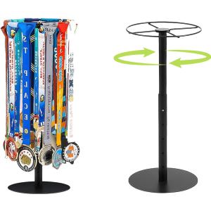 Rotatable Medal Hangers Display - Tabletop Metal Medal Holder Rack with Adjustable Height, Holds 45+ Medals, Perfect for Athletes, Runners, Gymnastics, Adults, and Fitness Enthusiasts